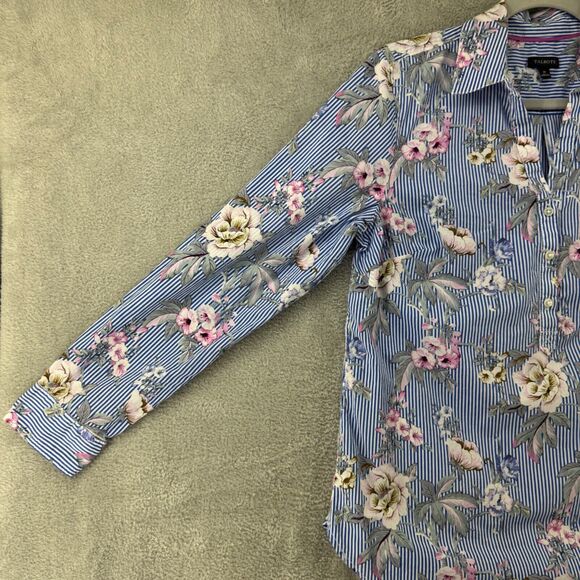 Talbots Top Womens M Blue Floral Popover Button Up Collared Long Sleeves Cottage - Picture 6 of 14